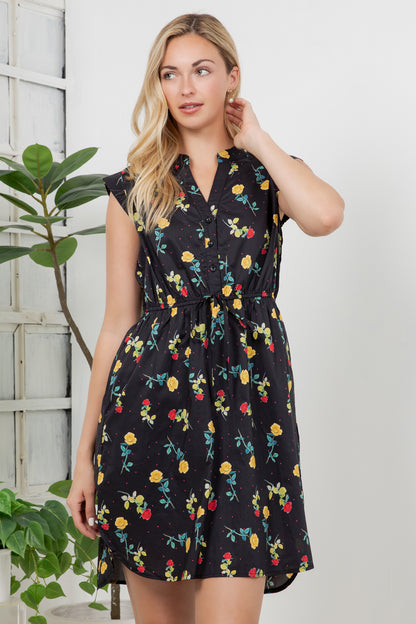 Color Rose With Stem Print Dress