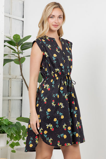 Color Rose With Stem Print Dress