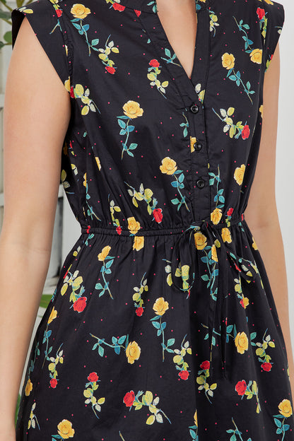 Color Rose With Stem Print Dress