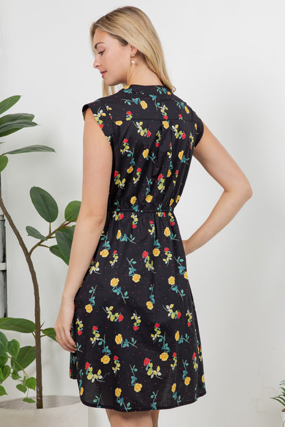 Color Rose With Stem Print Dress