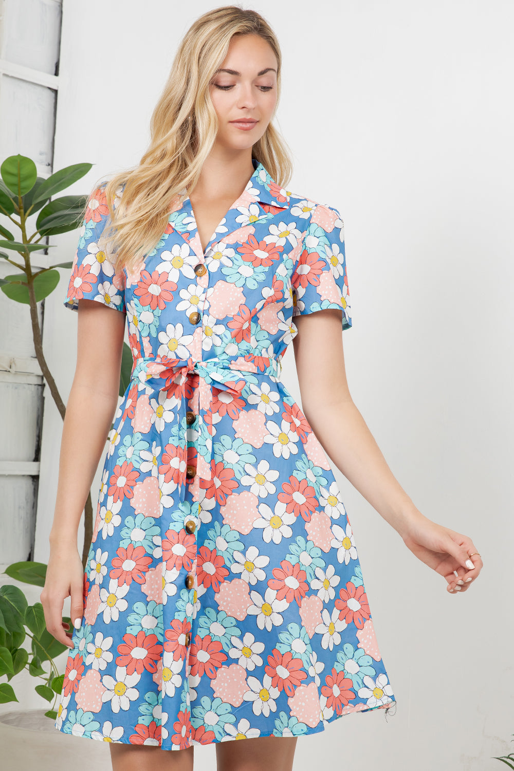 Floral Print Retro Shirt Dress