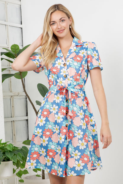 Floral Print Retro Shirt Dress