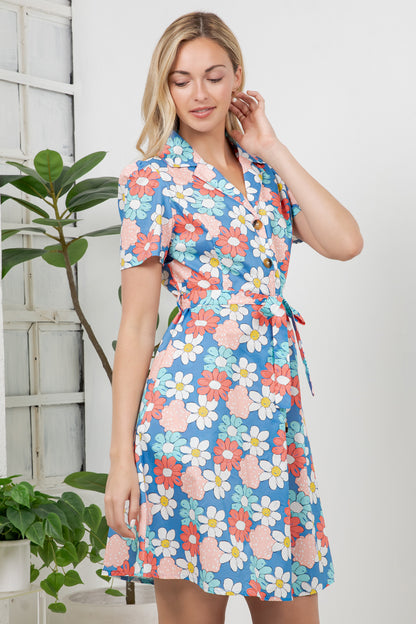 Floral Print Retro Shirt Dress
