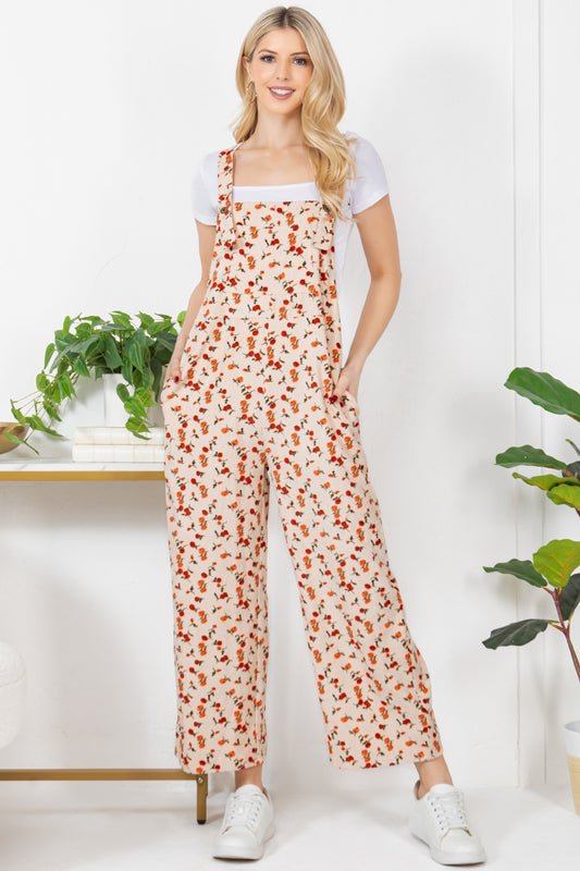 Floral Print Corduroy Overall