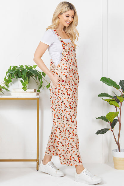 Floral Print Corduroy Overall