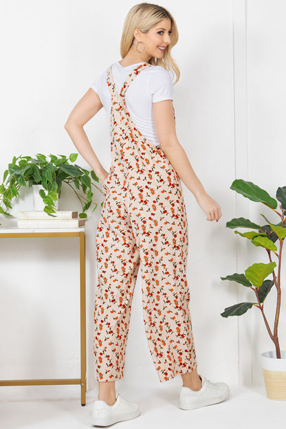 Floral Print Corduroy Overall