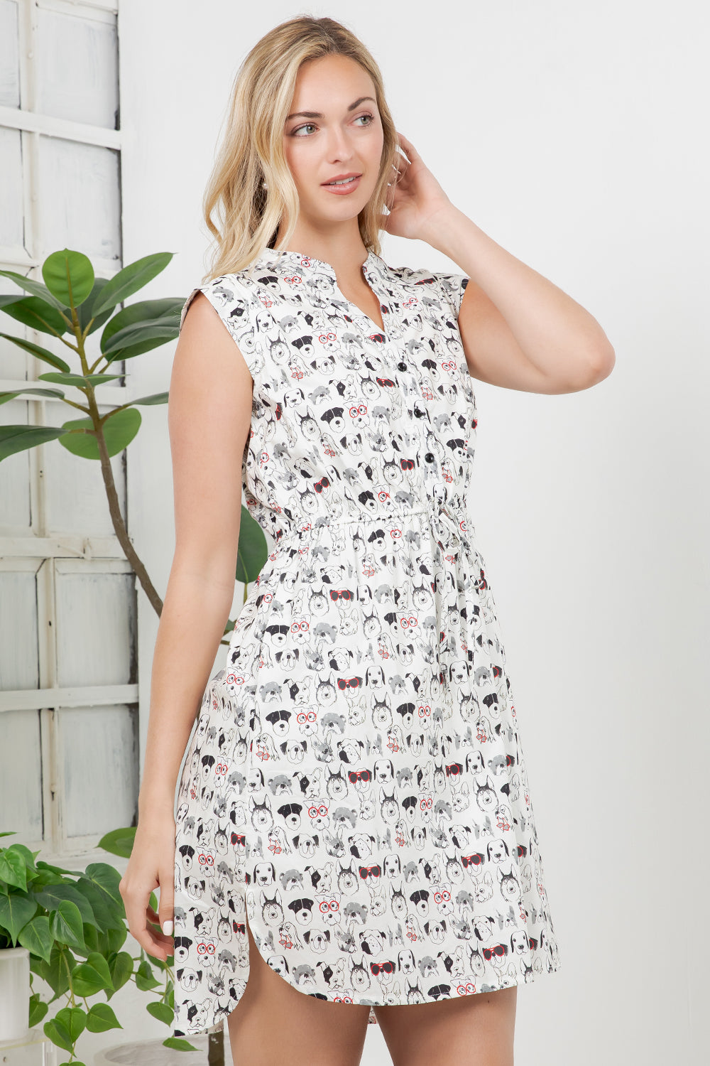 Variety Of Dog Faces Print Dress