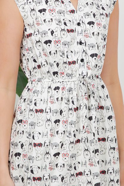 Variety Of Dog Faces Print Dress