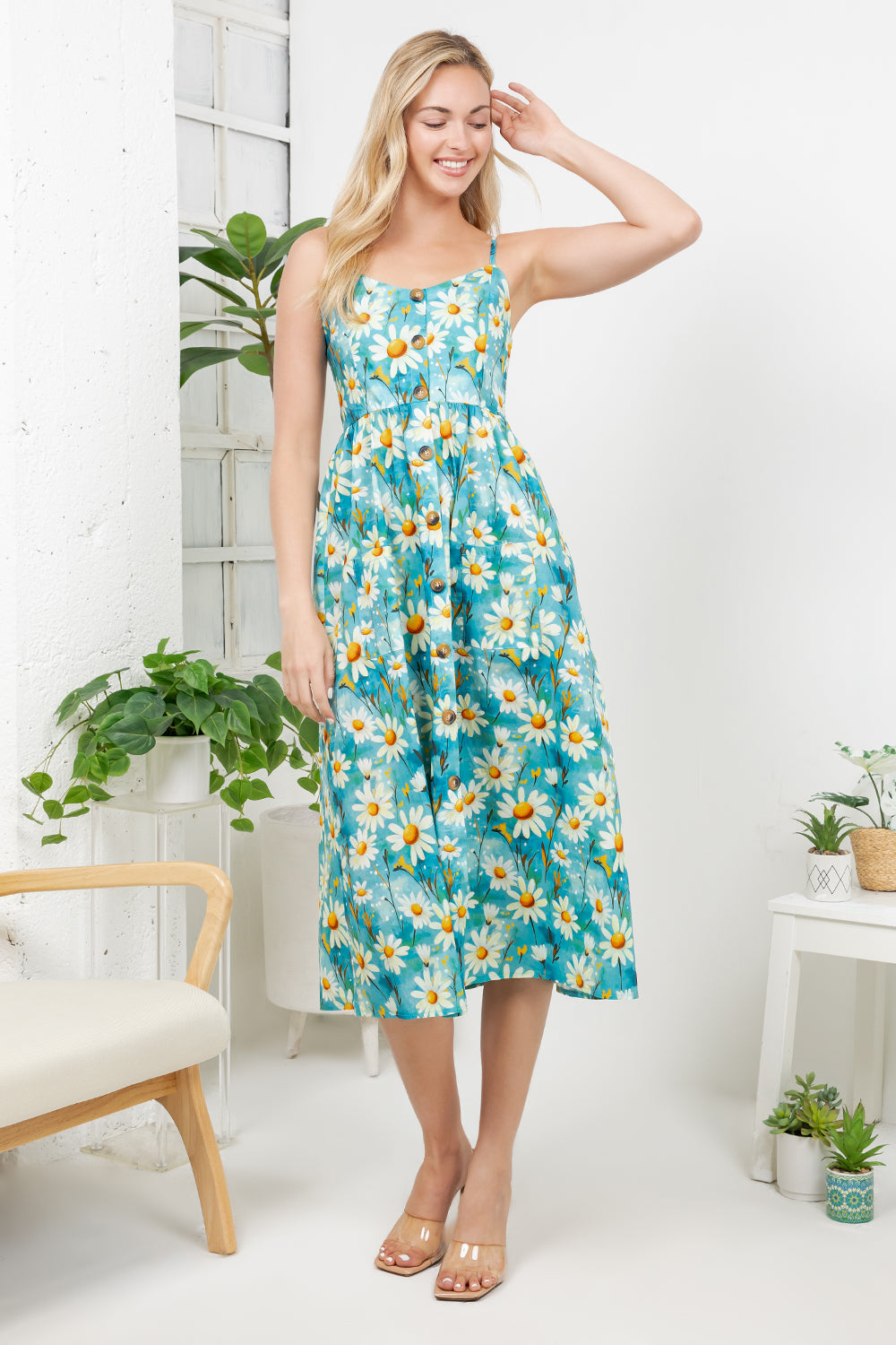 Daisy Print Cotton Cami Dress