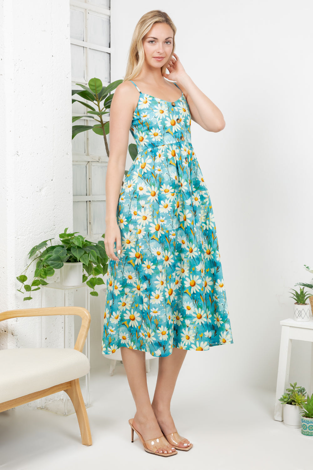 Daisy Print Cotton Cami Dress