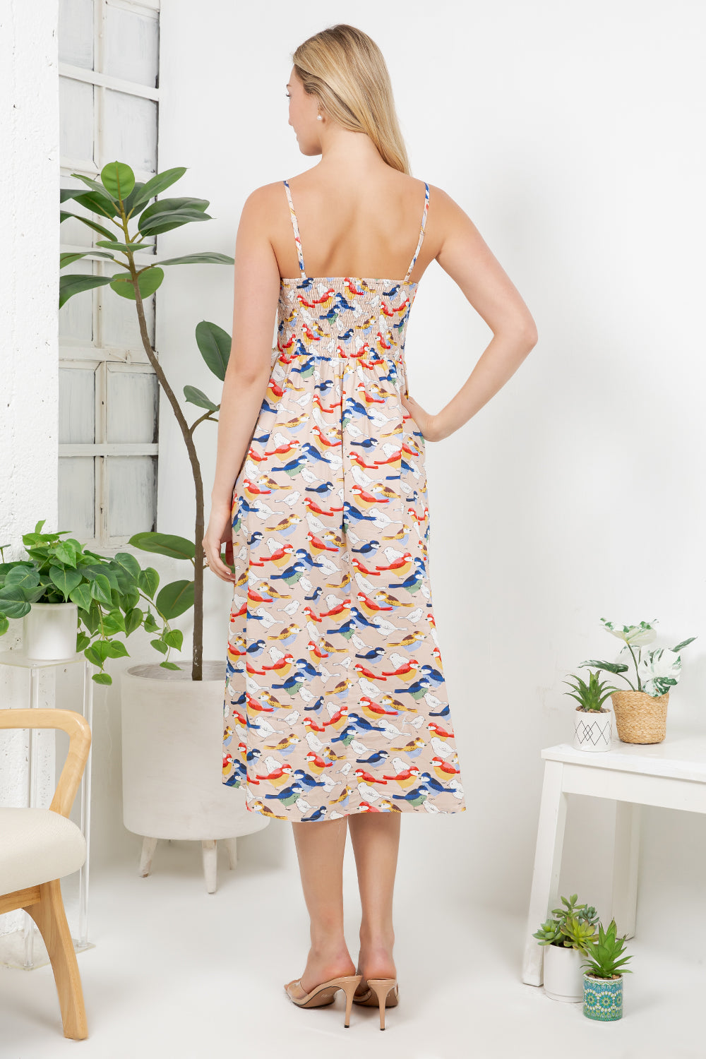 Colorful Bird Print Cami Dress