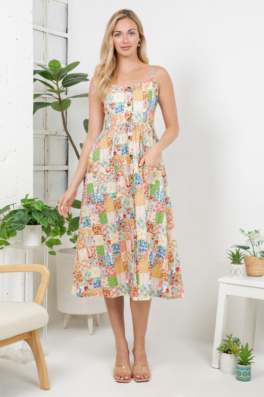 Flora Print Faux Patchwork Cami Dress
