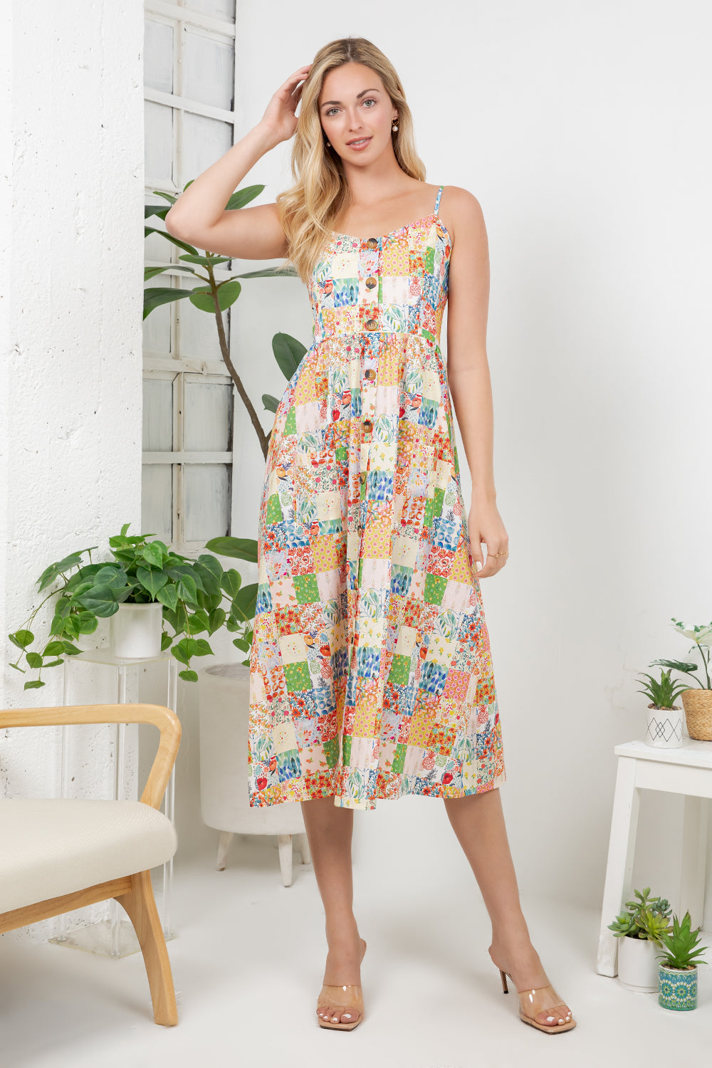 Flora Print Faux Patchwork Cami Dress