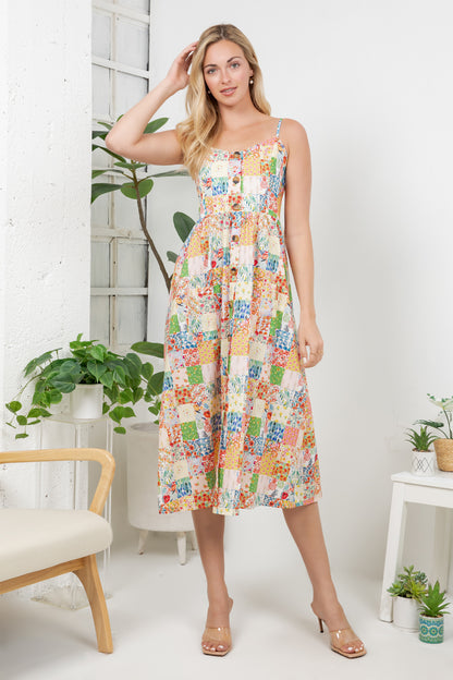 Flora Print Faux Patchwork Cami Dress