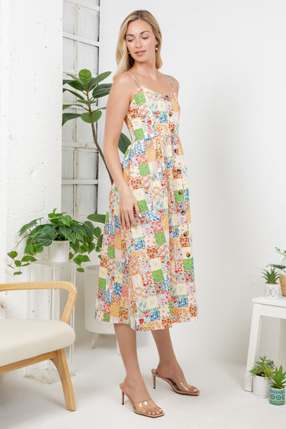 Flora Print Faux Patchwork Cami Dress
