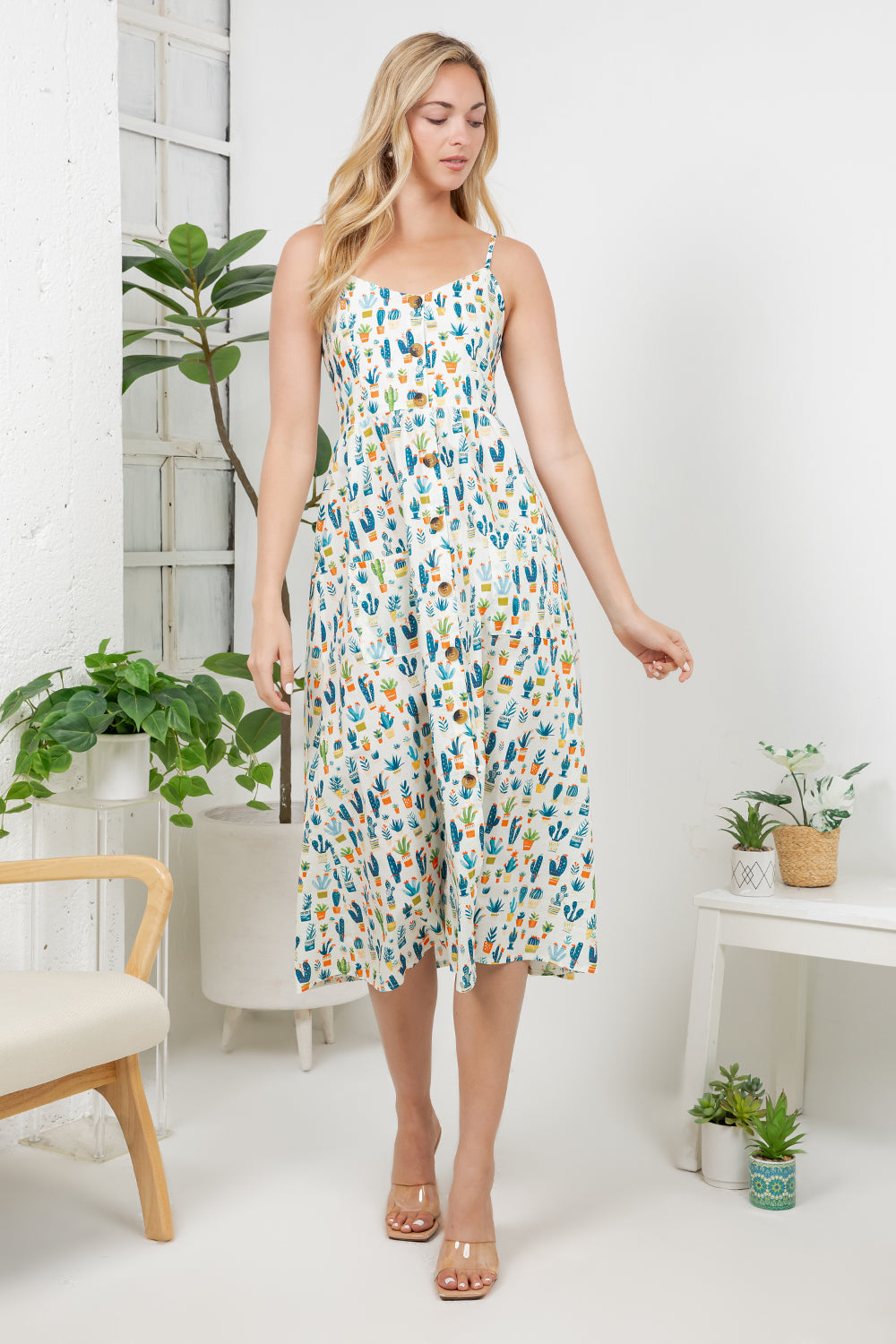 Cactus Garden Print Cami Dress