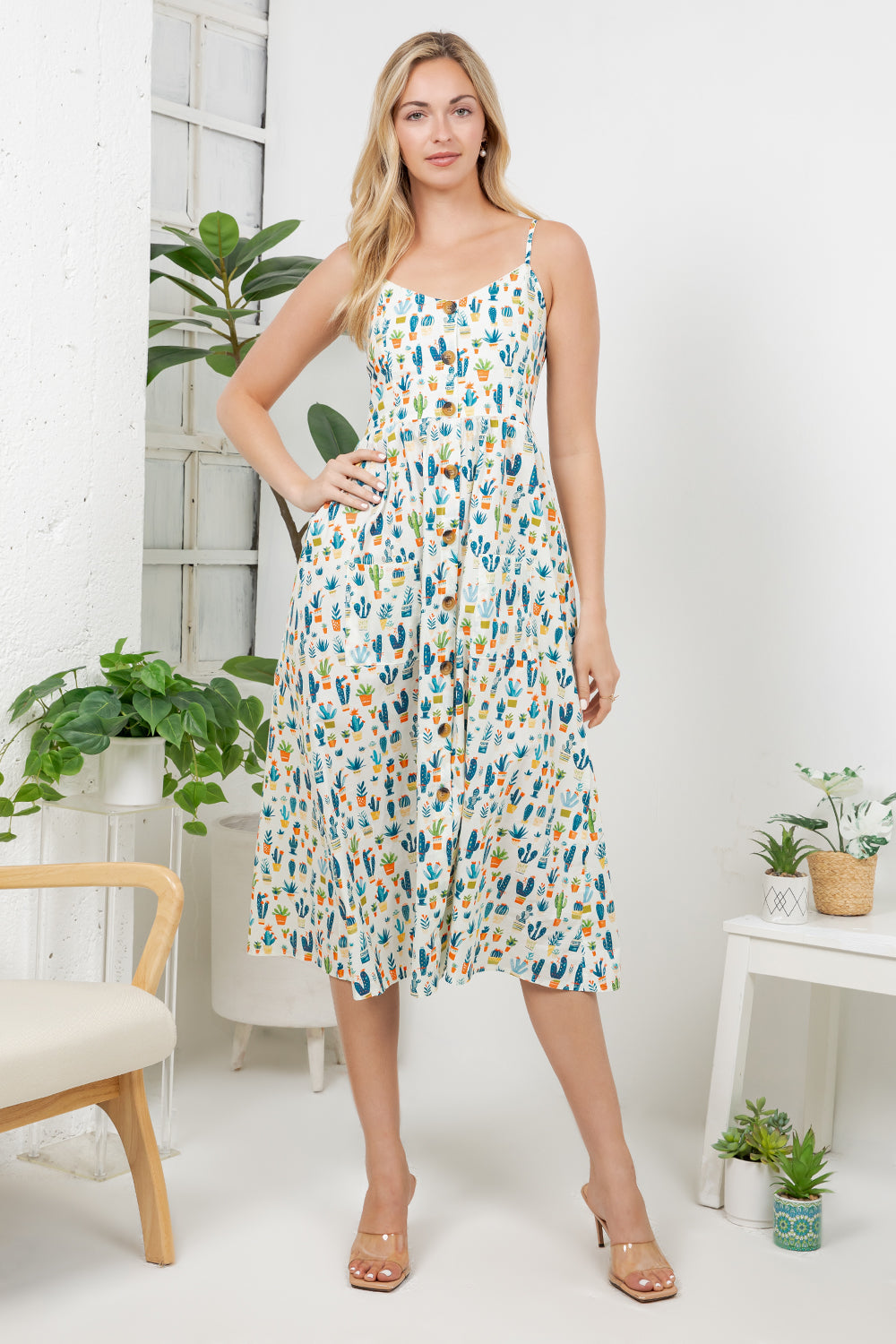 Cactus Garden Print Cami Dress
