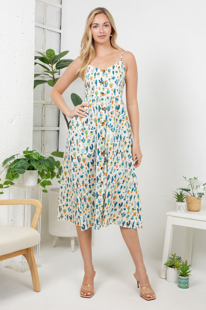 Cactus Garden Print Cami Dress