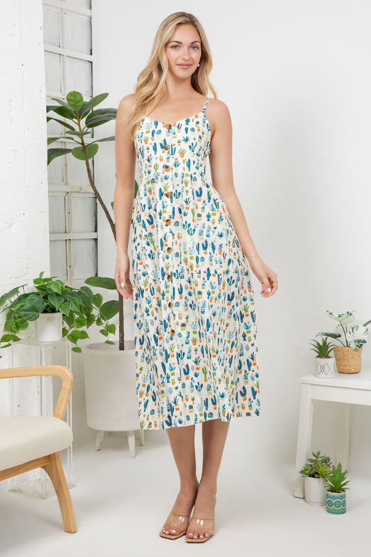 Cactus Garden Print Cami Dress