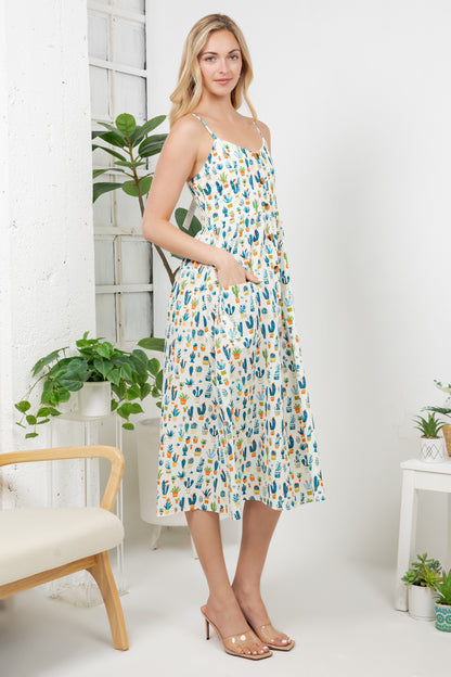 Cactus Garden Print Cami Dress