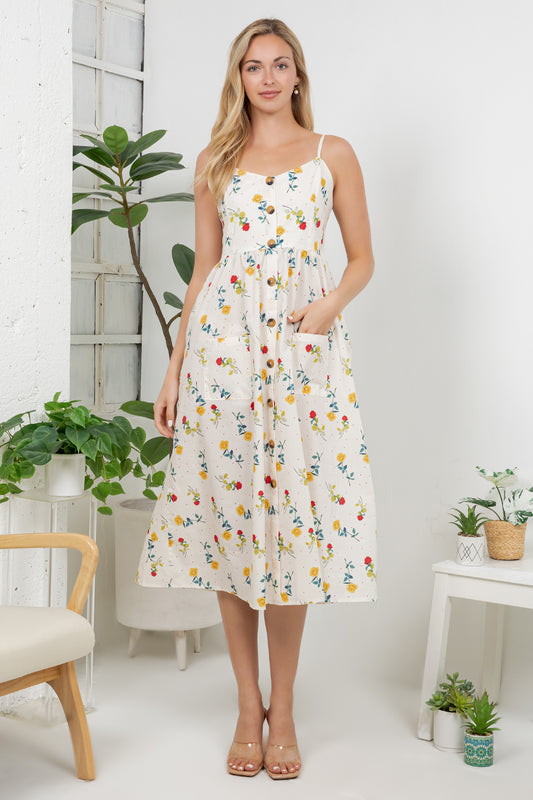 Colorful Rose Print Cami Dress