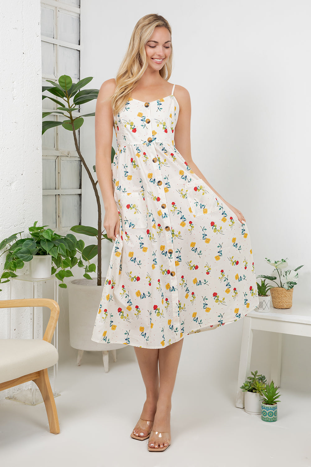 Colorful Rose Print Cami Dress