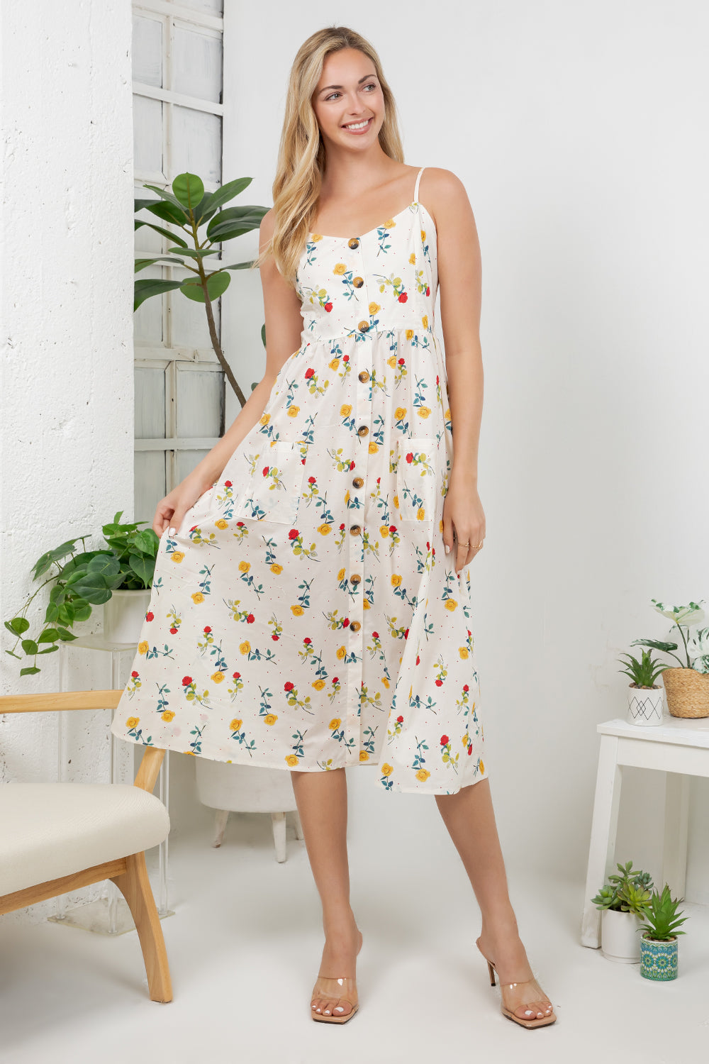 Colorful Rose Print Cami Dress