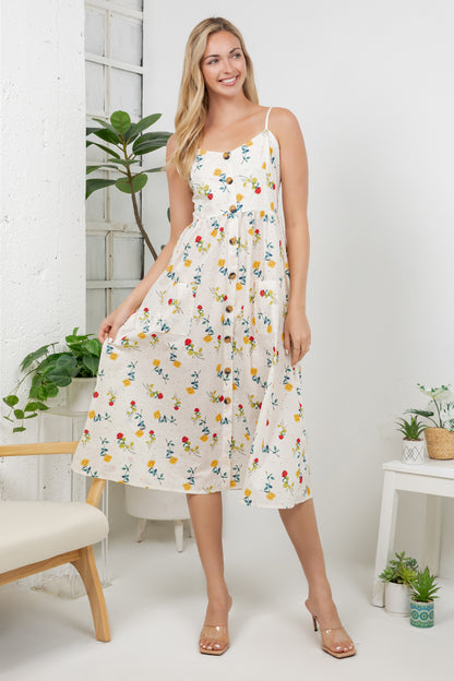 Colorful Rose Print Cami Dress