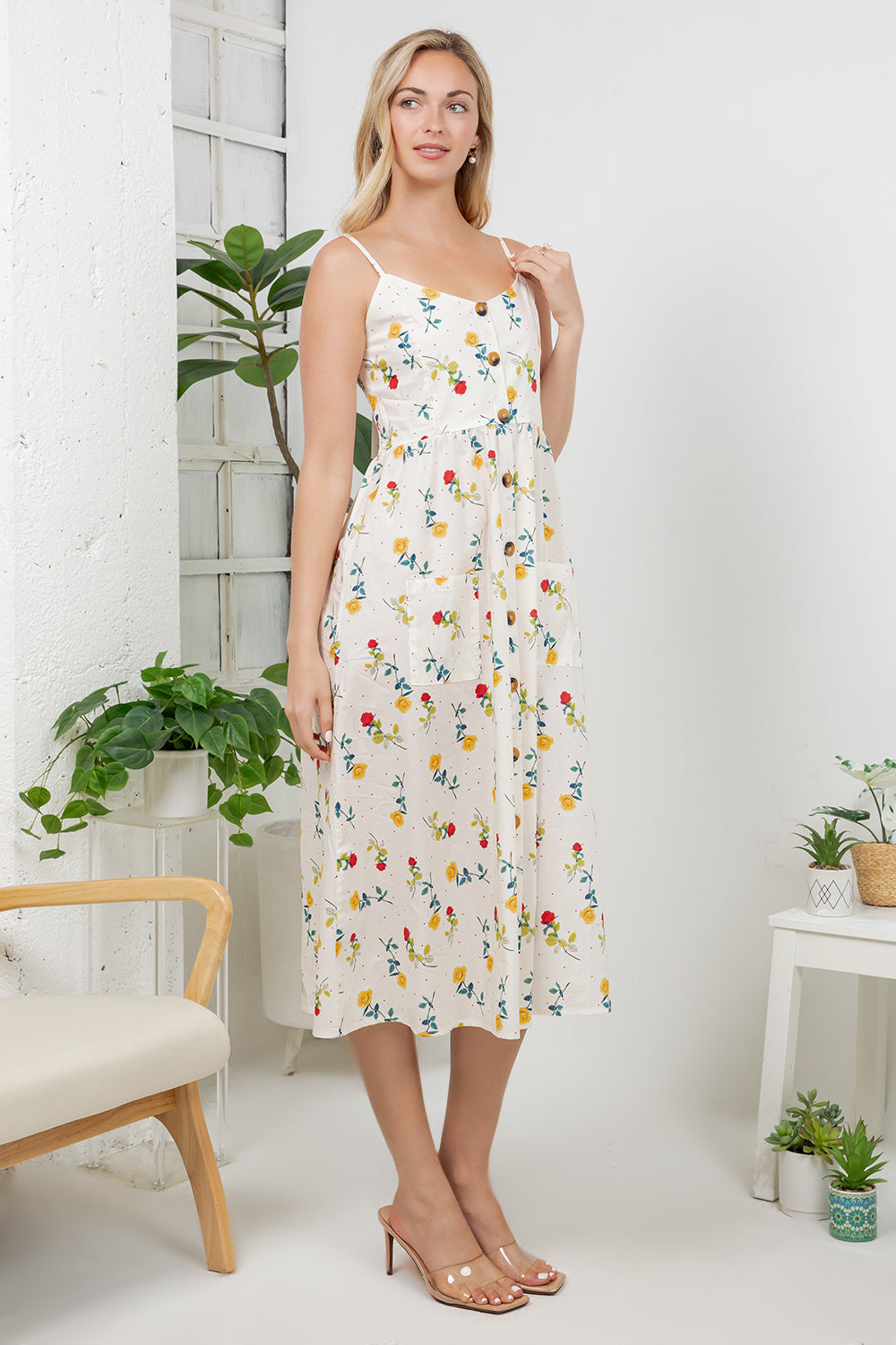 Colorful Rose Print Cami Dress