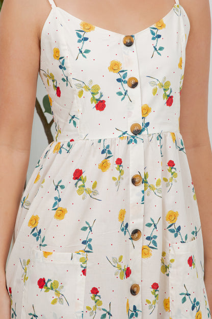 Colorful Rose Print Cami Dress