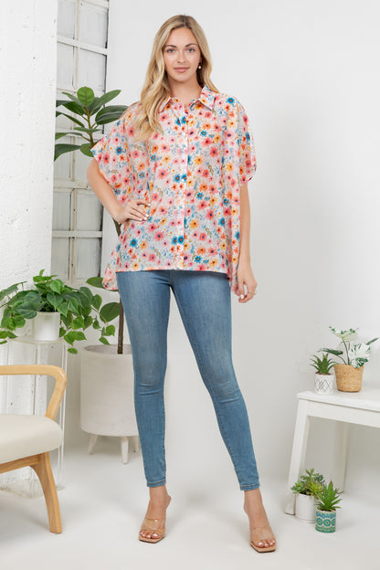 Colorful Floral Print Loose Shirt