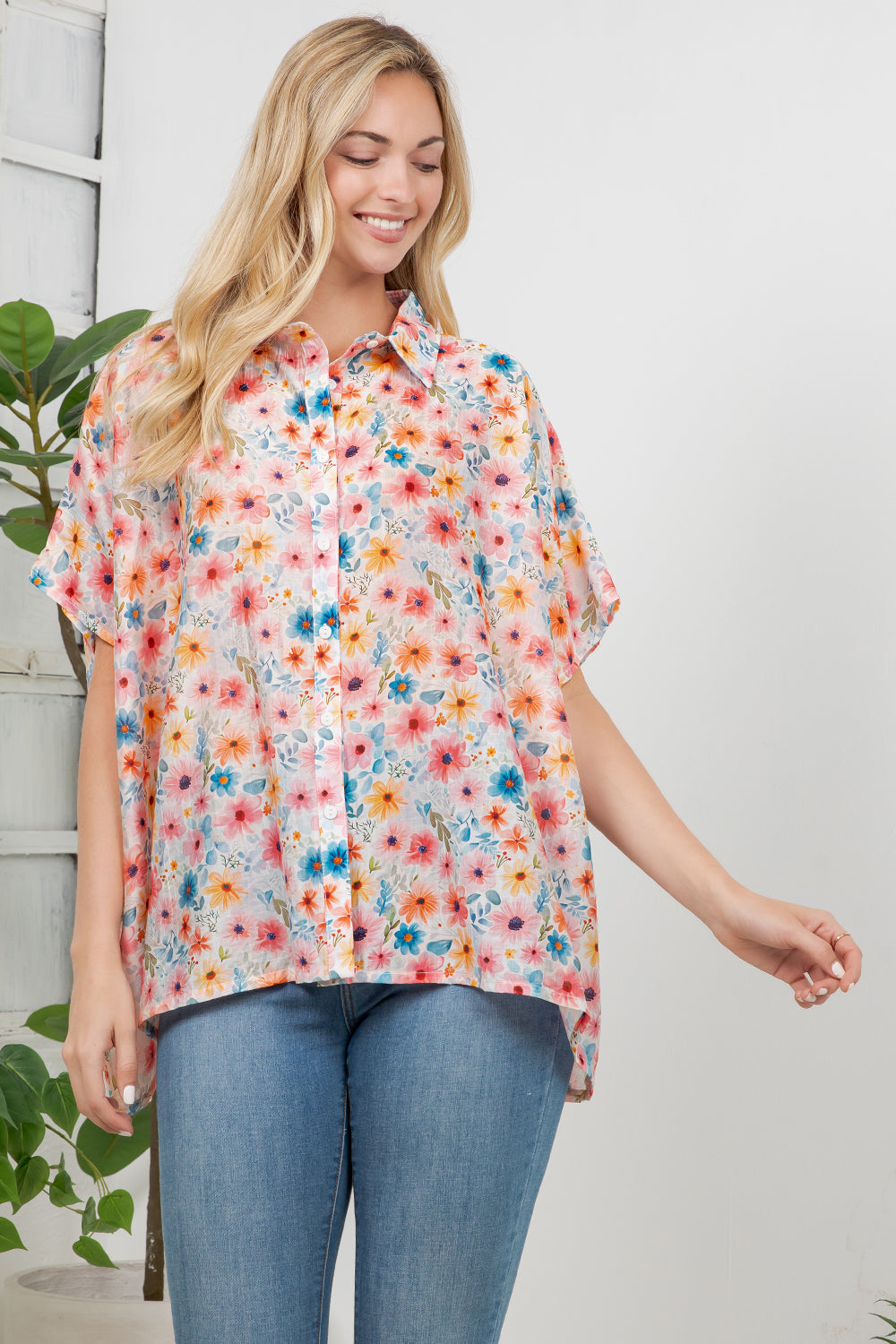 Colorful Floral Print Loose Shirt