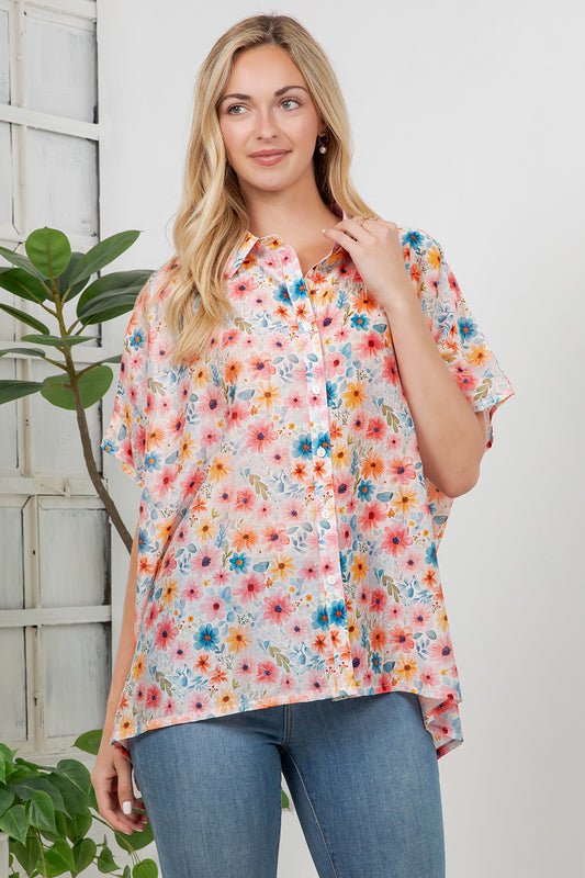 Colorful Floral Print Loose Shirt