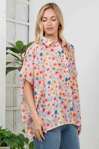 Colorful Floral Print Loose Shirt