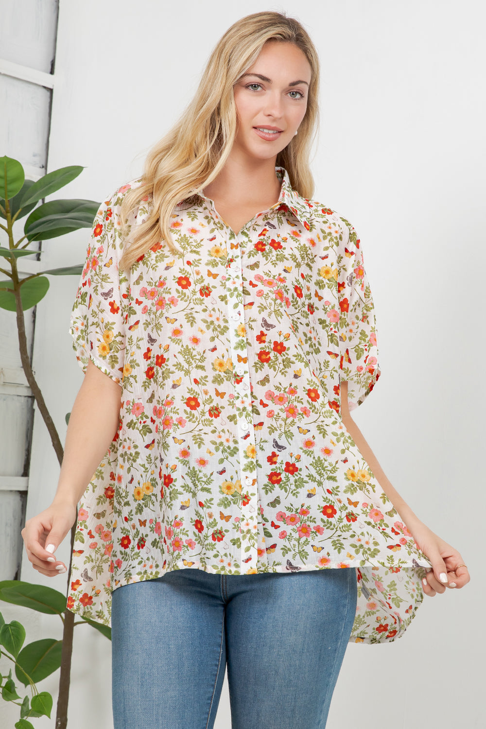 Colorful Floral Garden Print Loose Shirt