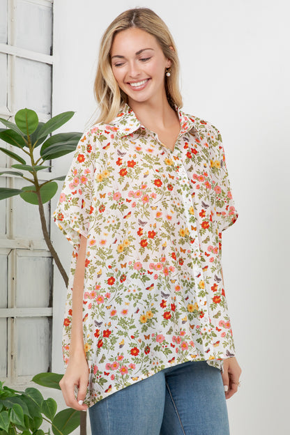 Colorful Floral Garden Print Loose Shirt