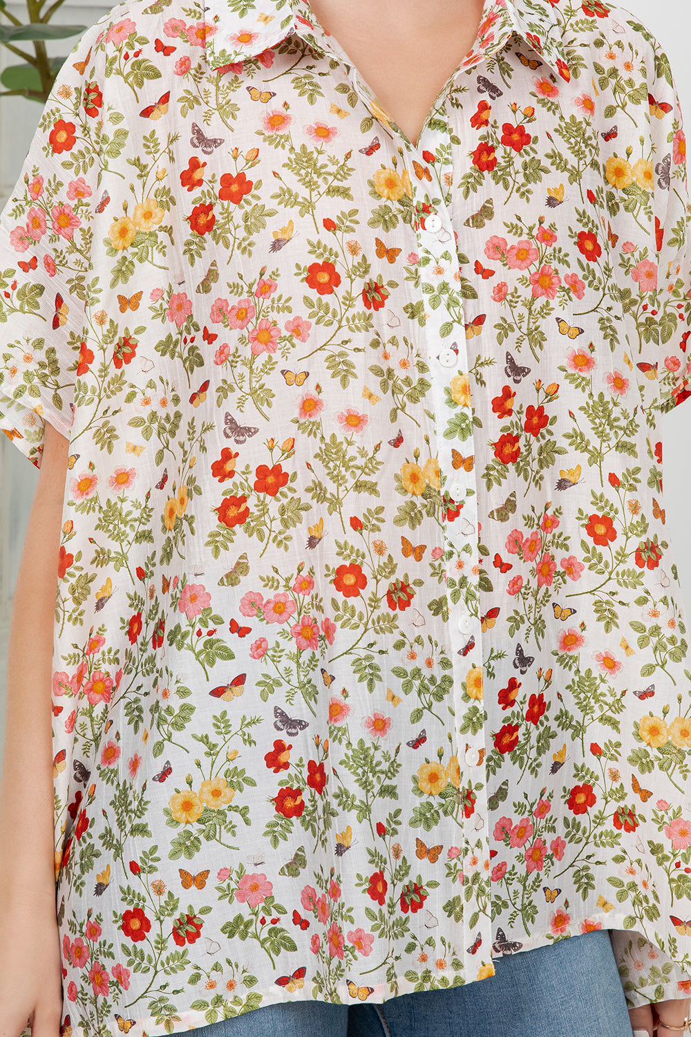 Colorful Floral Garden Print Loose Shirt