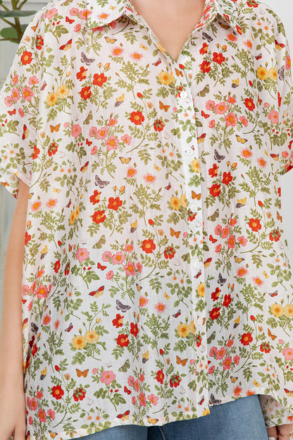 Colorful Floral Garden Print Loose Shirt