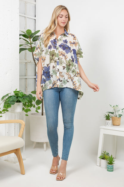 Colorful Leaf Print Loose Shirt