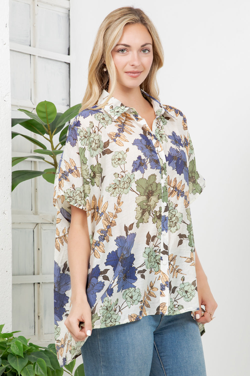 Colorful Leaf Print Loose Shirt