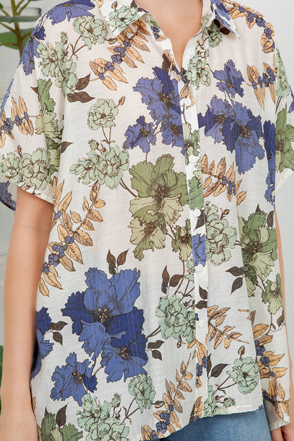 Colorful Leaf Print Loose Shirt