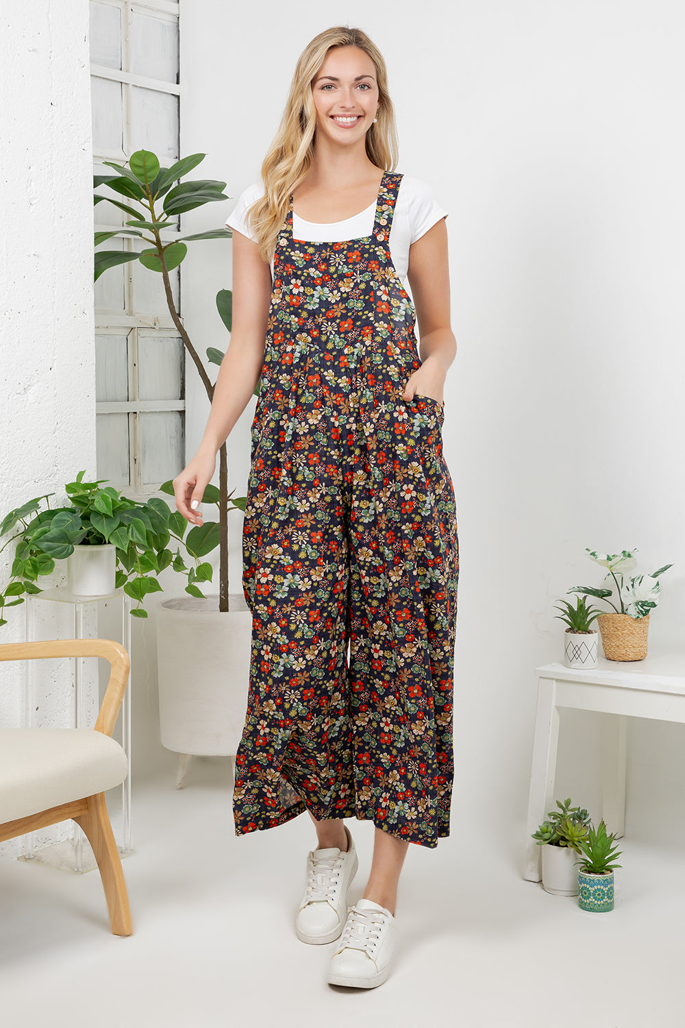 Vintage Floral Print Overall