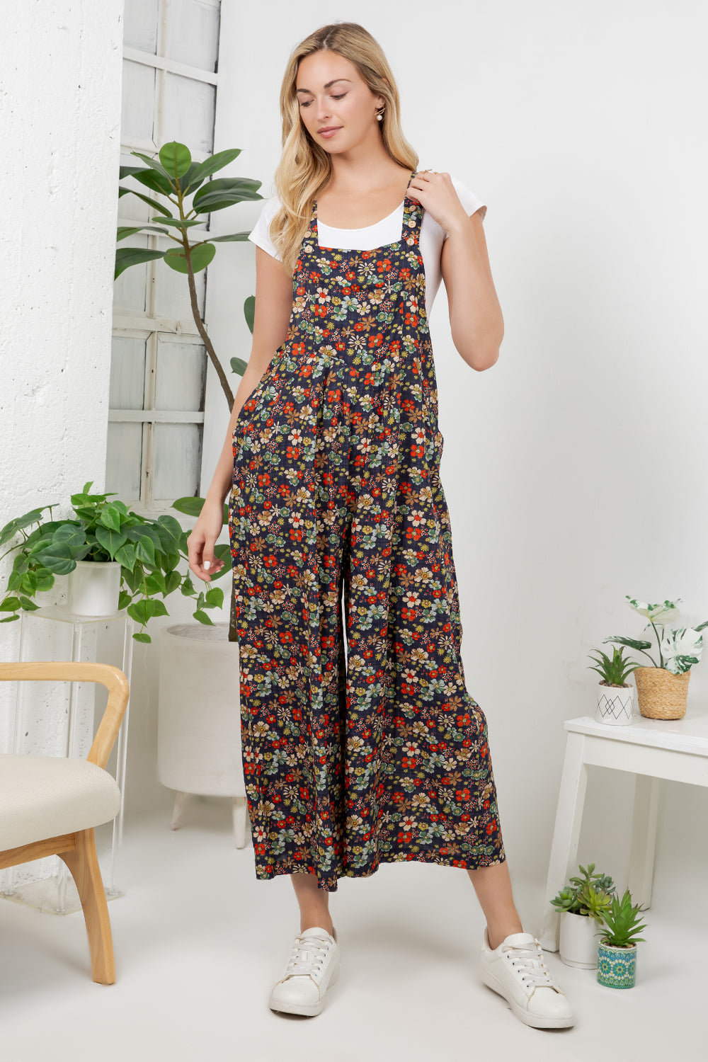 Vintage Floral Print Overall