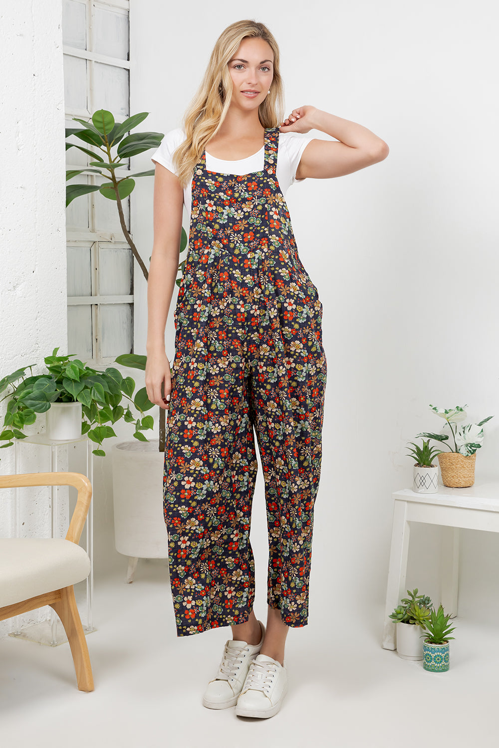 Vintage Floral Print Overall