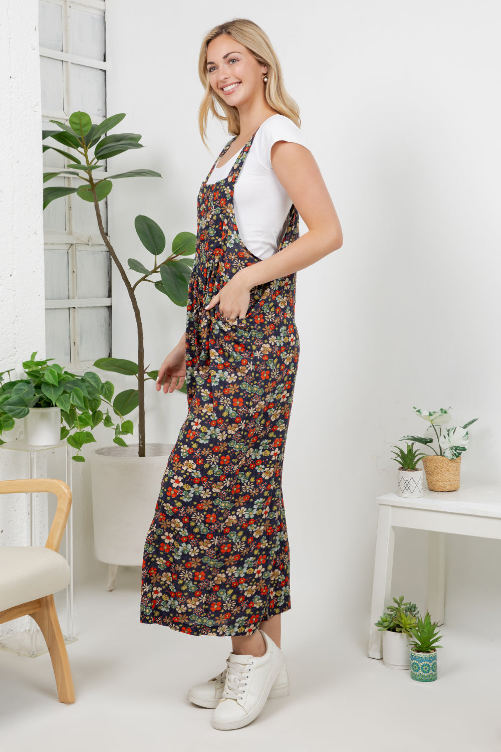 Vintage Floral Print Overall