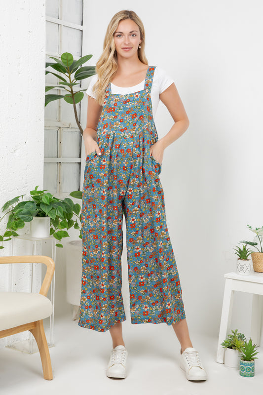 Vintage Floral Print Overall