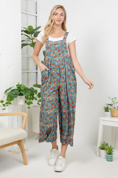 Vintage Floral Print Overall