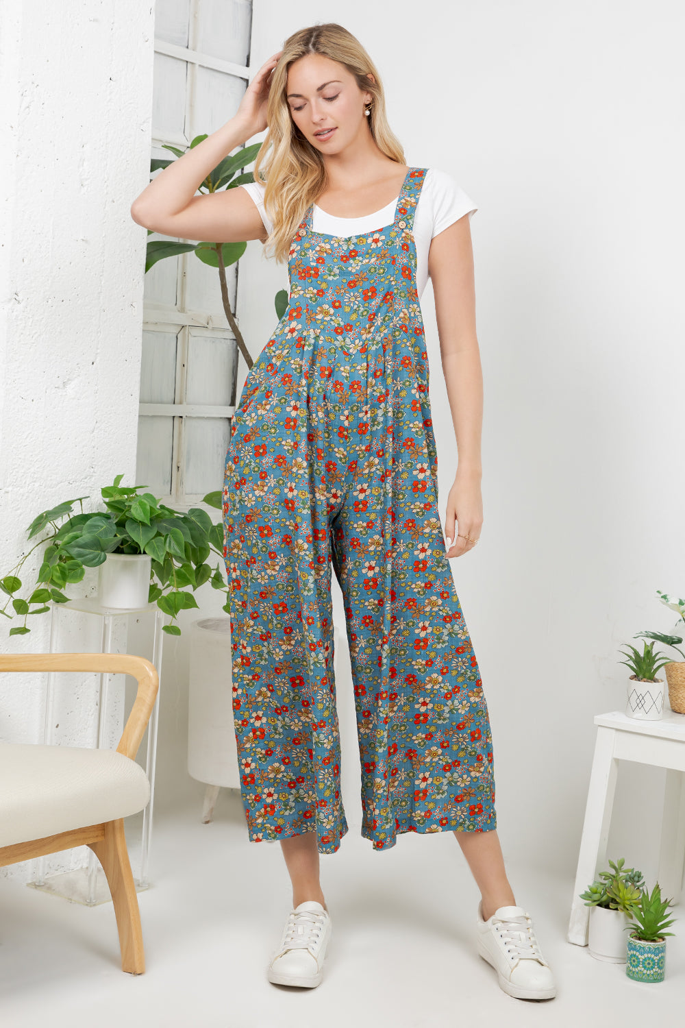 Vintage Floral Print Overall