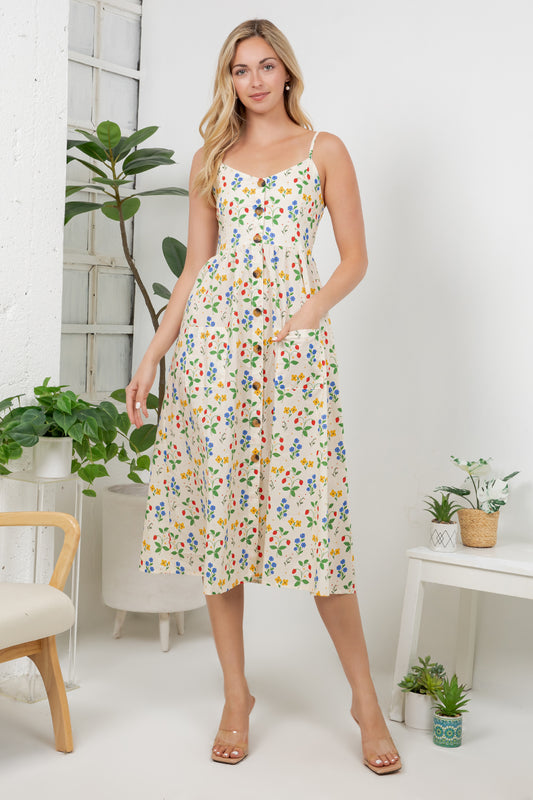 Strawberry Garden Print Cami Dress