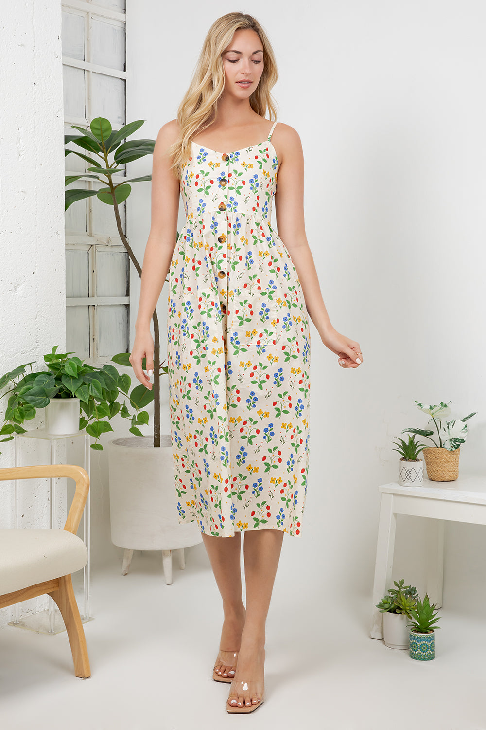 Strawberry Garden Print Cami Dress
